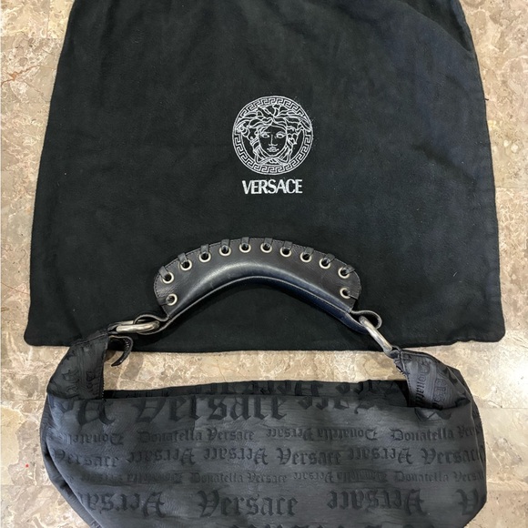Versace Black Belt Bag with Silver Accents